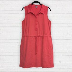 T by TALBOTS Tech Stretch Sleeveless Polo Drawstring Coral Orange Tennis Dress S